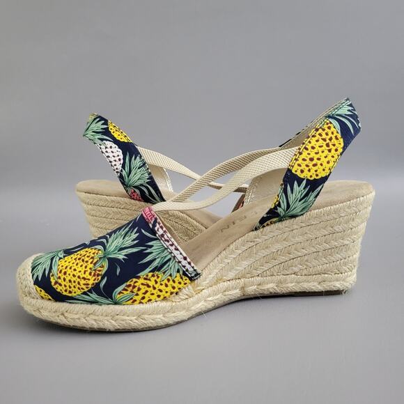 Anne Klein Pineapple Print Summer Wedge Heels Sz 6.5 M iFlex Comfort Espadrille - Picture 4 of 9